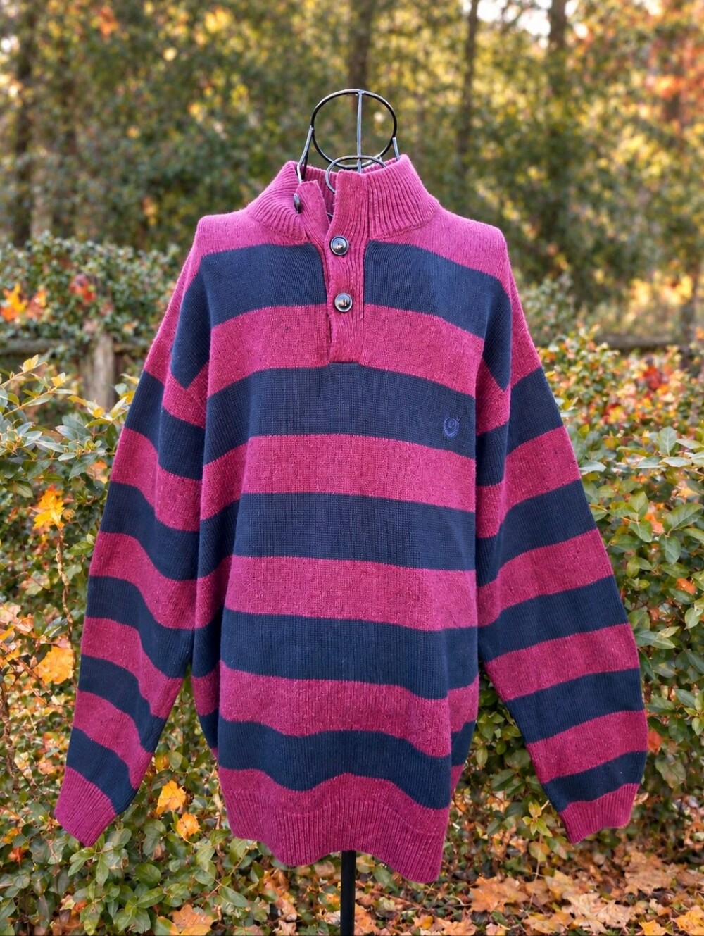 Chaps XXL Striped Mock Neck Sweater Burgundy Navy Cotton Blend Fall
